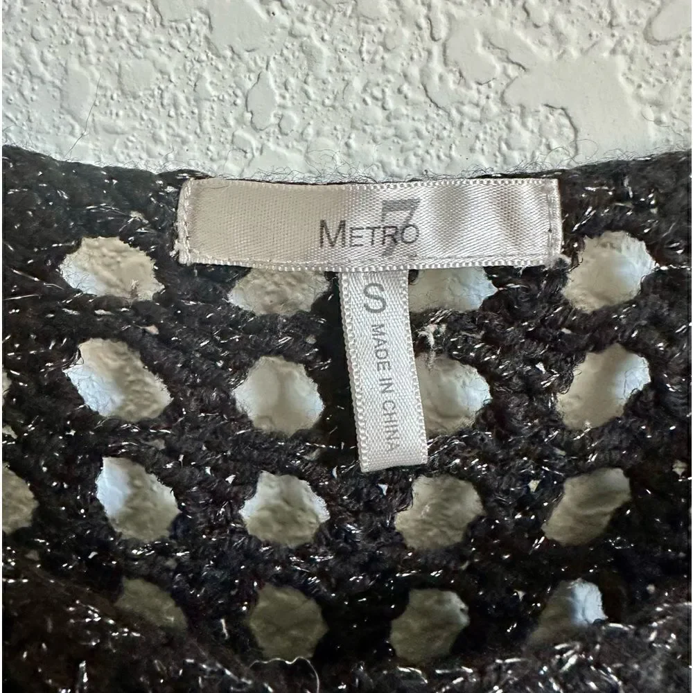 Metro 7 Sparkle Crochet Knit Top Black Size Small